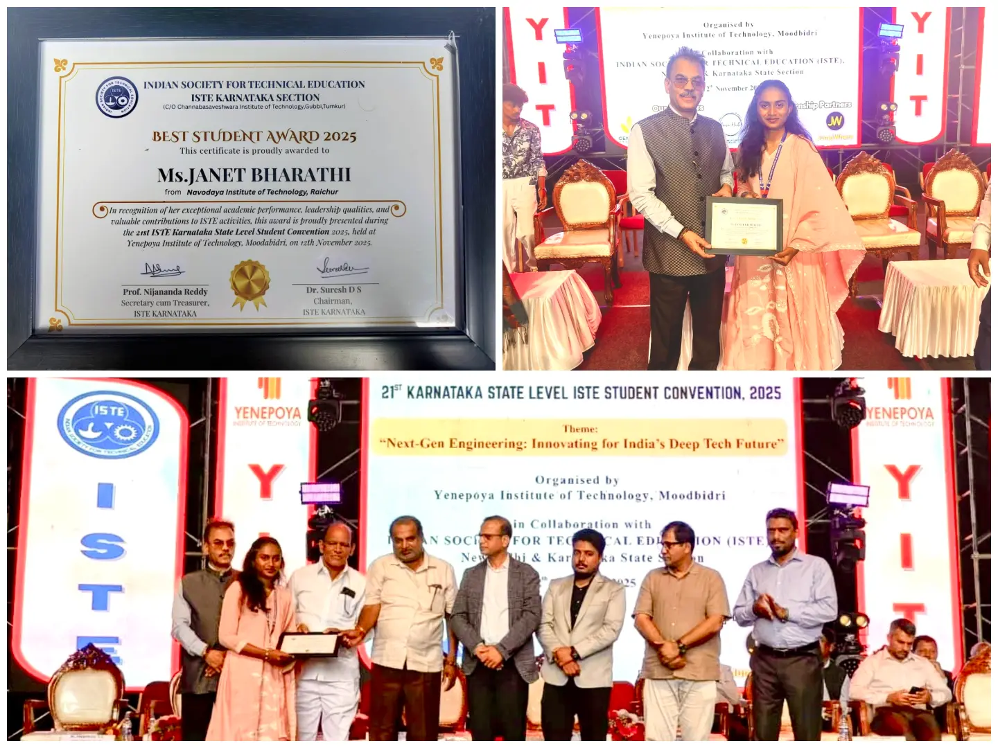 ISTE Best Student Award 2025 – Achievement by Ms. Janet Bharathi | NIT Raichur