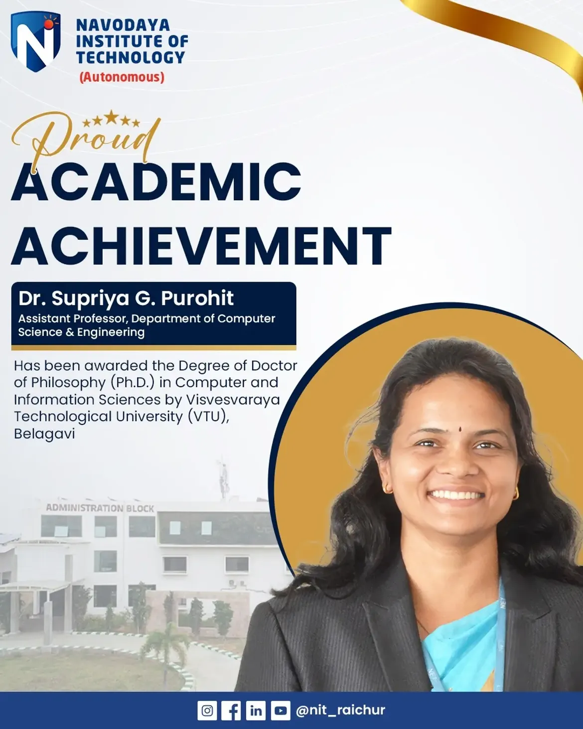 Dr. Supriya G. Purohit Earns Ph.D. in Computer & Information Sciences from VTU